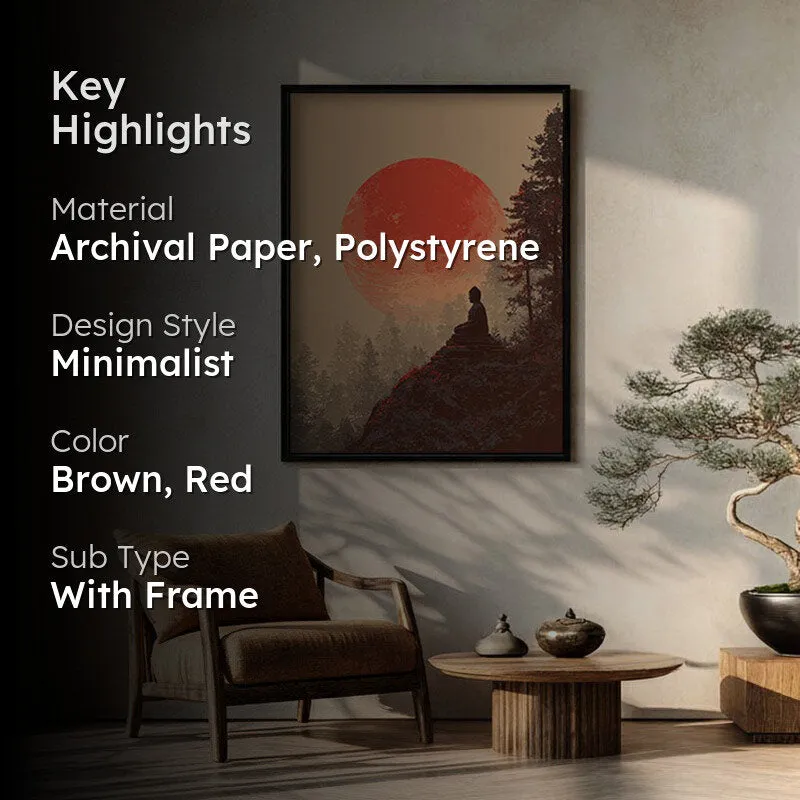 Crimson Sun I Over Silent Peaks Archival Paper Wall Painting With Black Frame media 2