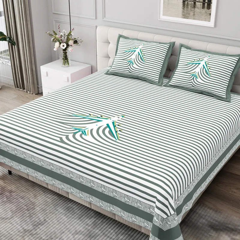 Illusion Stripey Flight Cotton Bedsheet (Grey) - 200 TC media 1