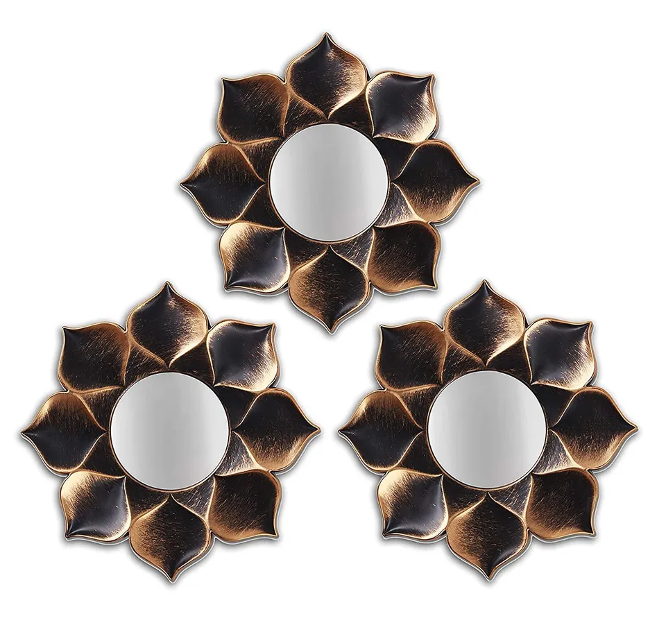 Lotus Bloom Wooden Wall Mirrors - Set Of Three media 3