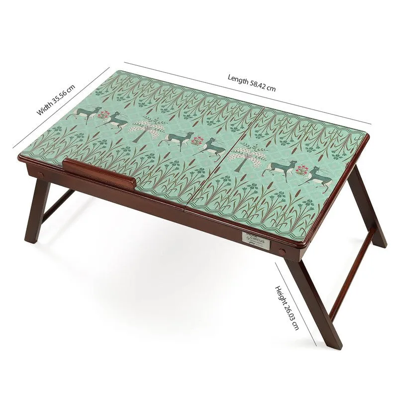 Laptop stand shown with visible length, width and height measurements