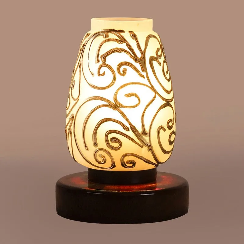 Gloflare Glass Table Lamp With Wooden Base - White media 7