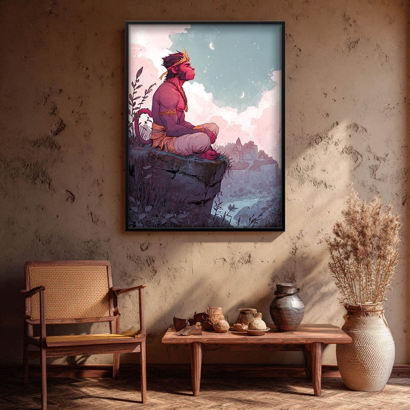 Sri Hanuman Divine Peace Spiritual Archival Paper Wall Art