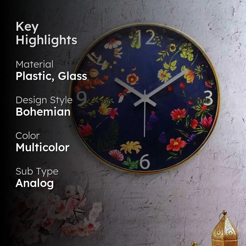 Floral Bliss Blue Wall Clock media 2