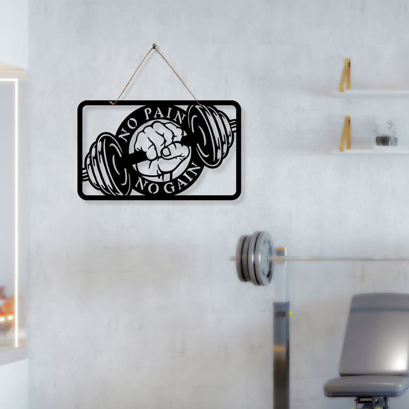 No Pain, No Gain Motivation Iron Wall Accent