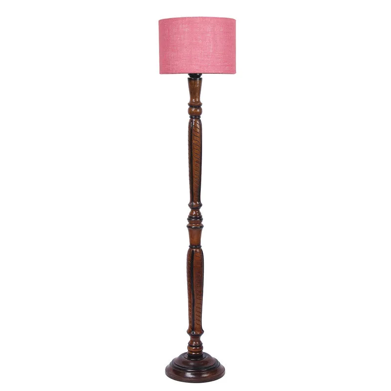 Biya Vintage Wooden Floor Lamp With Jute Shade - Pink media 4