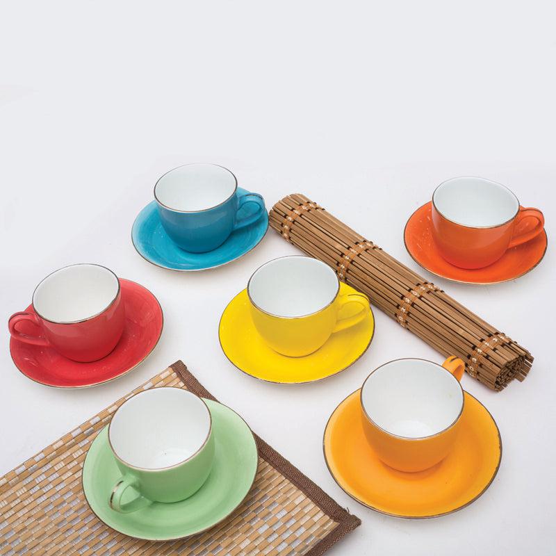 Eros Chroma Bone China Multicolor Cup (100 ML) - Twelve Piece Set