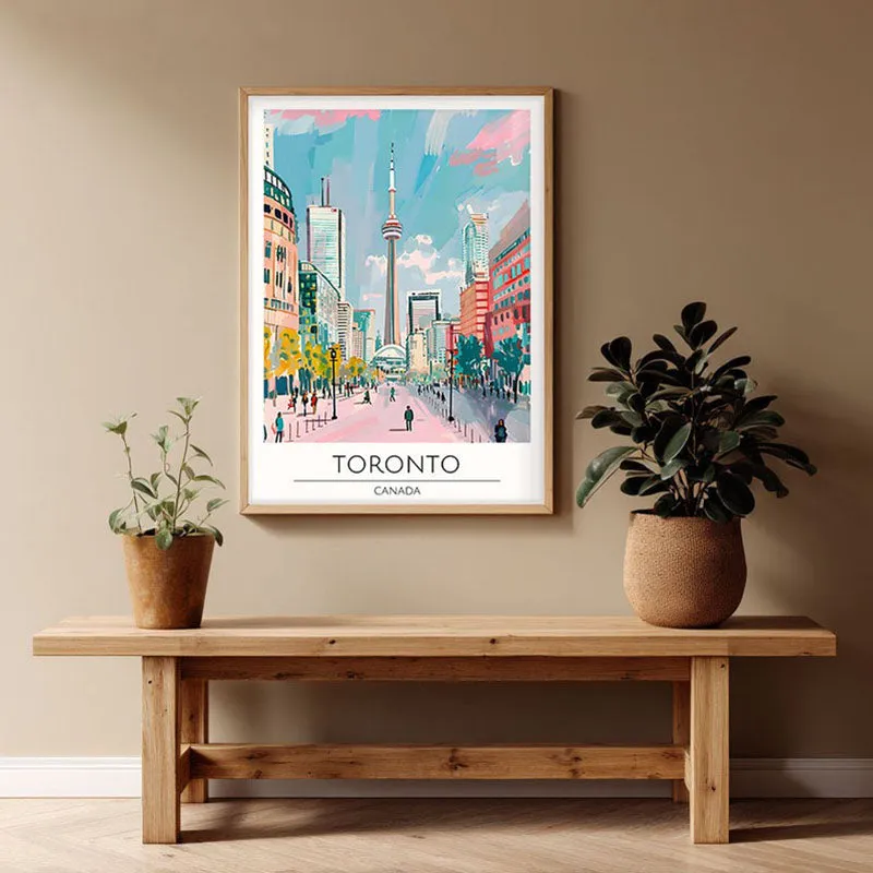 Vintage Toronto Framed Canvas Archival Canvas Wall Painting - Natural Brown Frame media 1