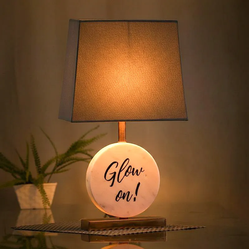 Glow On Marble & Copper Base Fabric Table Lamp - Grey,White media 1