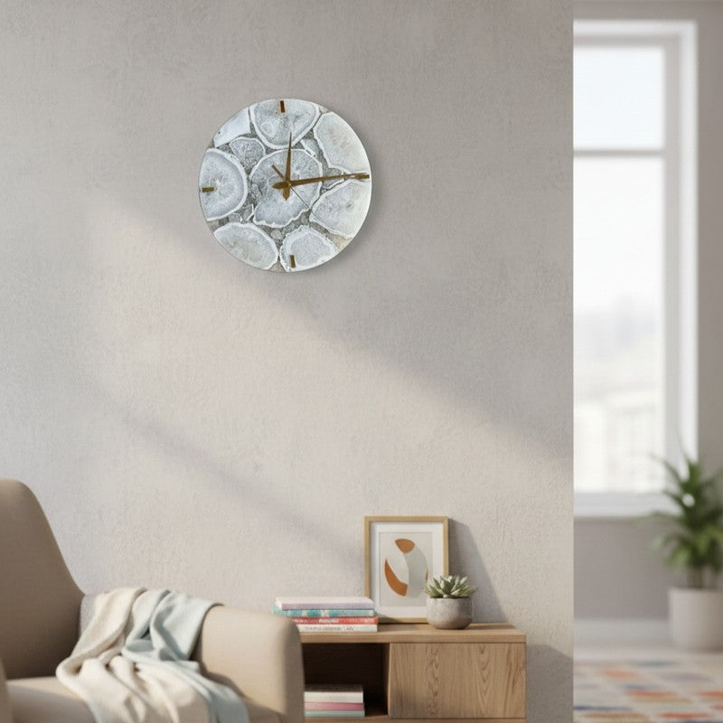 Obelia Handcrafted Agate Wall Clock - White media 3