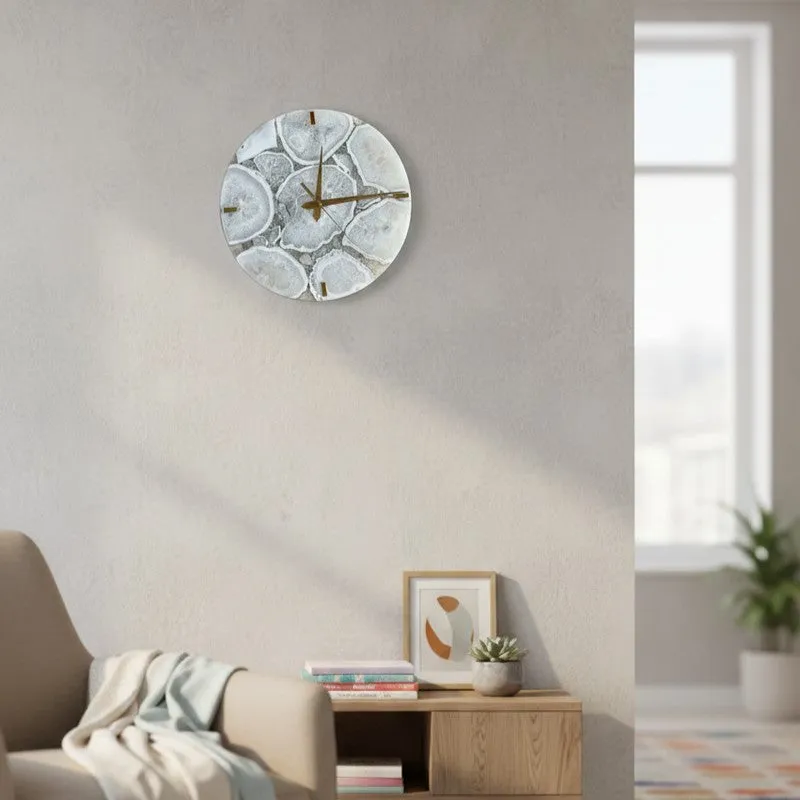 Obelia Handcrafted Agate Wall Clock - White media 3