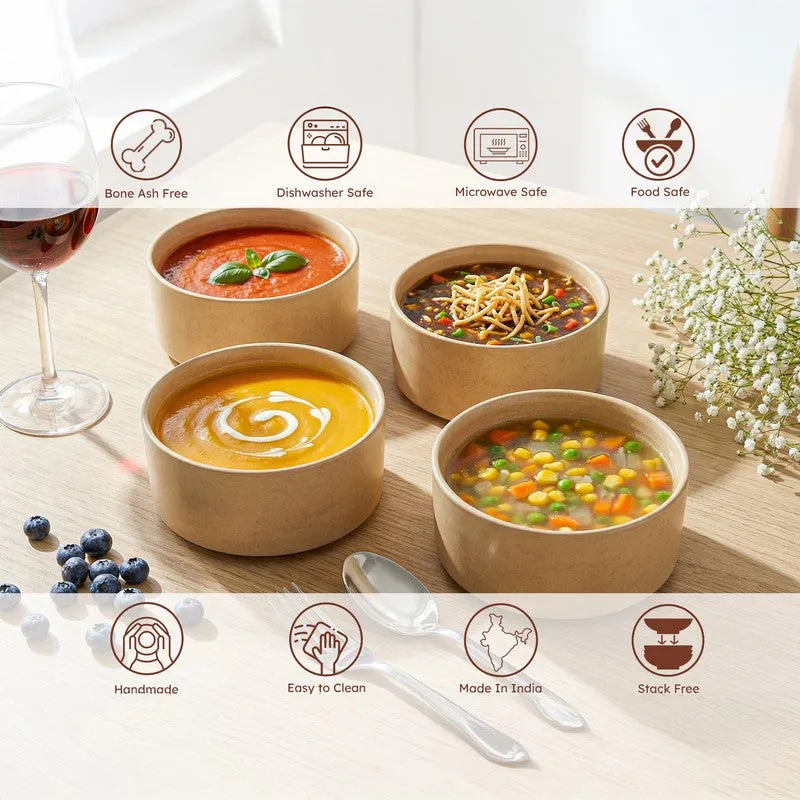 Whimsi Ceramic Soup Bowls (280 mL,Light Brown) - Set Of Four media 5