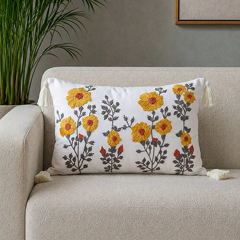 French Cottage Charm Embroidered Rectangle Cushion Cover media 1
