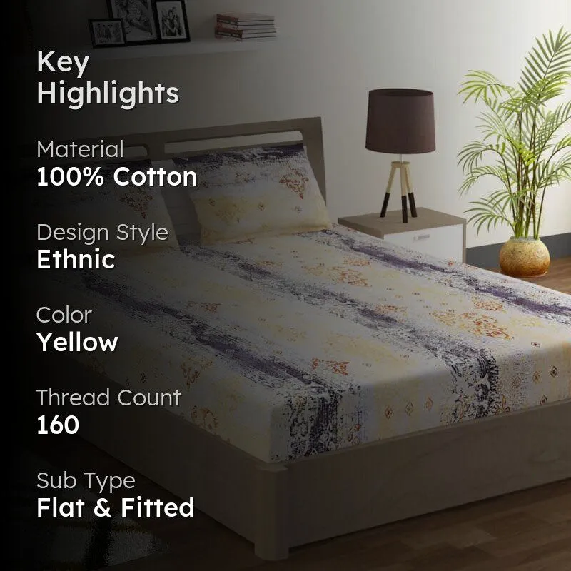 Swayam Vismit Ethnic Cotton Bedsheet (Yellow) - 160 TC media 2