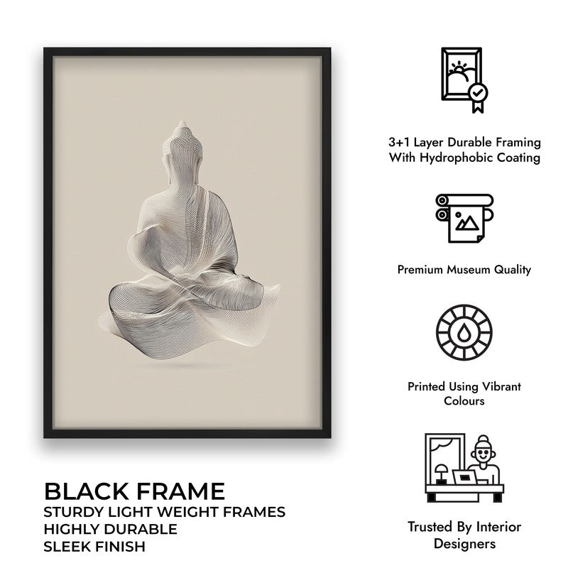 Tranquil Form of Buddha Wall Painting With Black Frame media 9