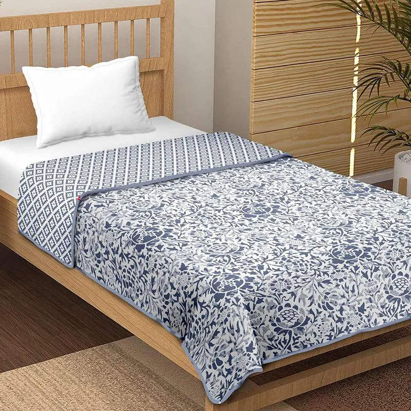 Dyuti Reversible Cotton Dohar (Blue)  - 180 GSM media 1