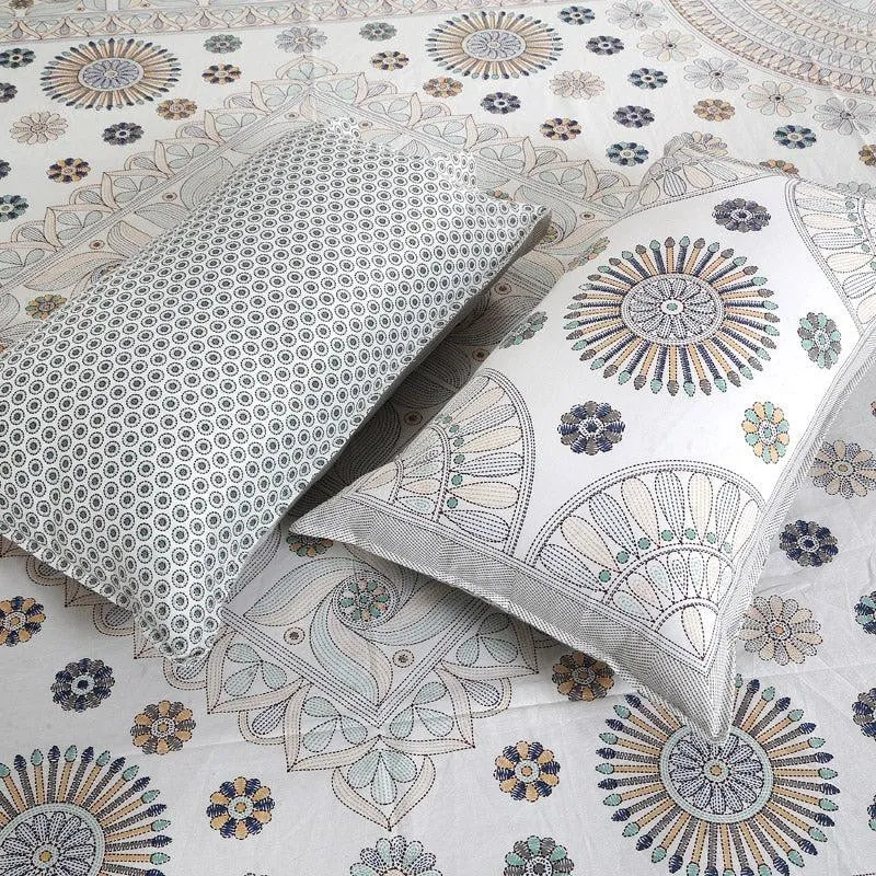 Dwanima Ethnic Cotton Bedsheet (Yellow,Grey) - 160 TC media 4