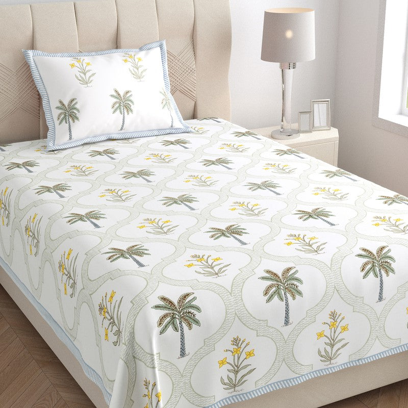 Haveli Block Cotton Bedsheet (Green,Yellow) - 180 TC media 3