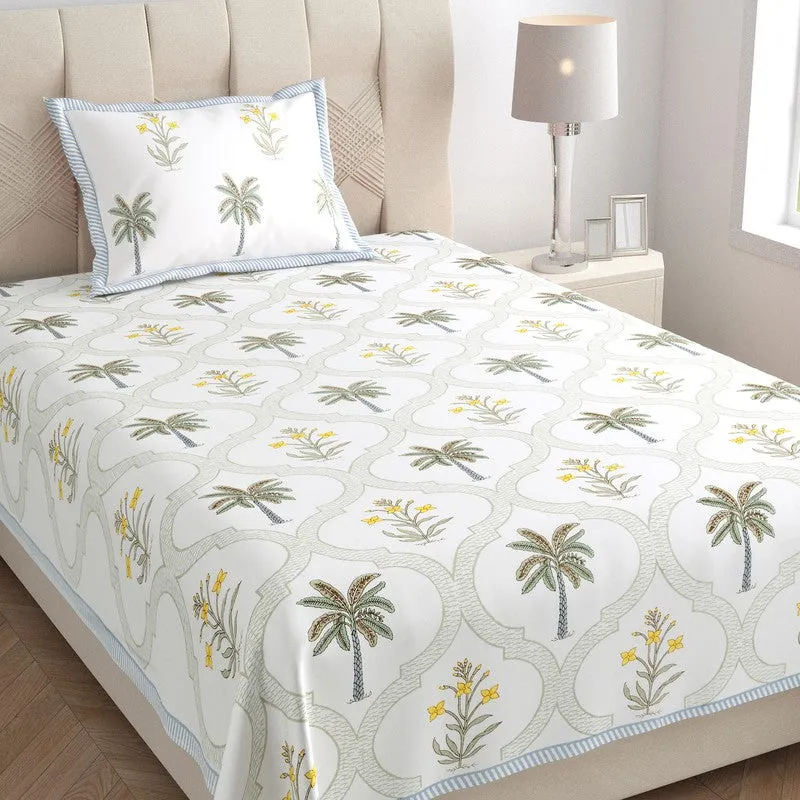 Haveli Block Cotton Bedsheet (Green,Yellow) - 180 TC media 3