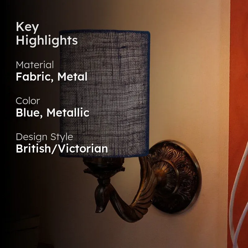 Amro Retro Cylindrical Fabric & Metal Wall Lamp - Blue media 2