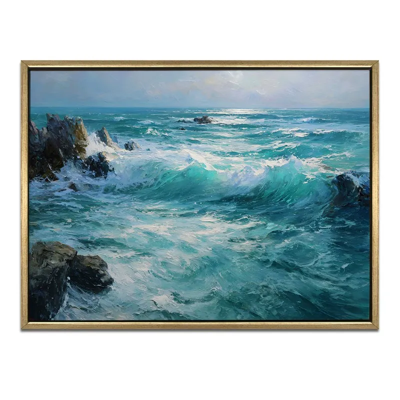 Rockbound Waves Canvas Wall Painting With Frame media 3