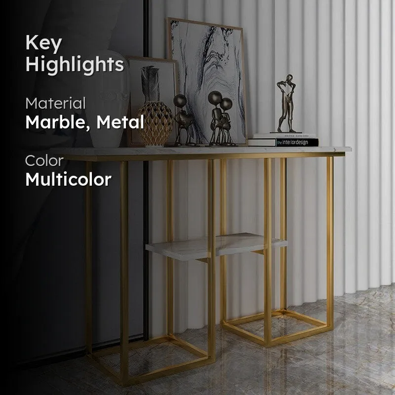 Sophisticated Metal Console Table with Marble Top - Large media 2