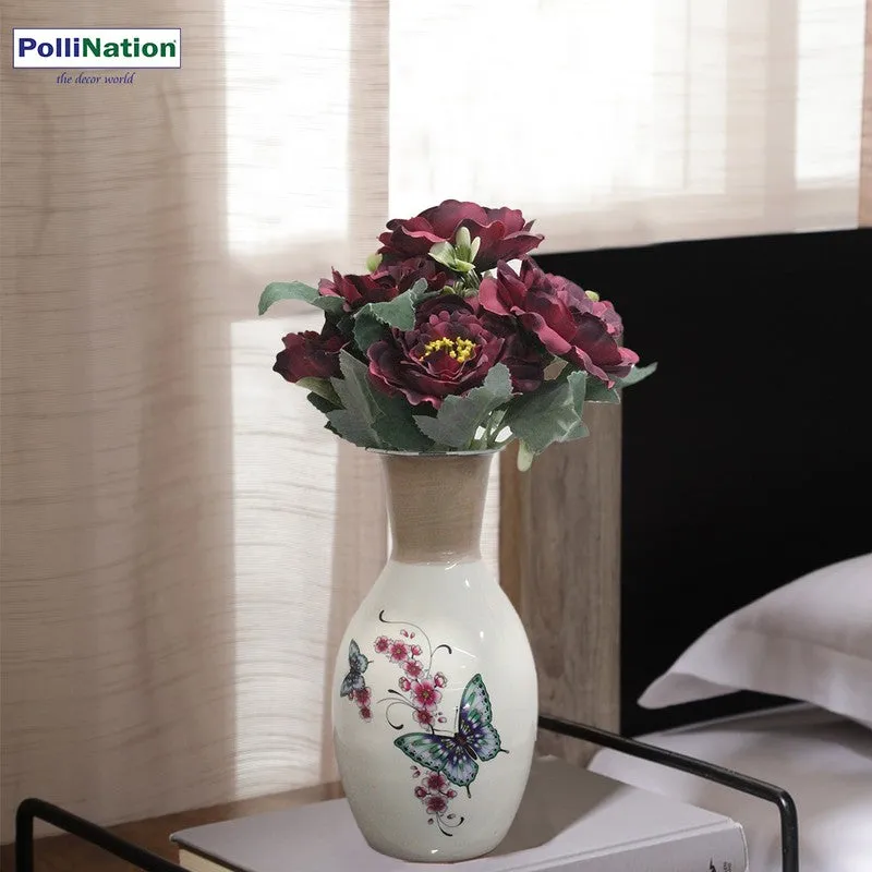 Elegant Artificial Peony Flower Bunch - Maroon media 1