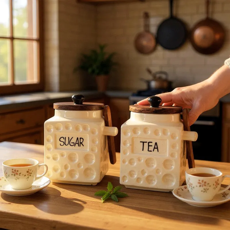 Rustica White Ceramic Container With Wooden Spoons - Four Piece Set media 6