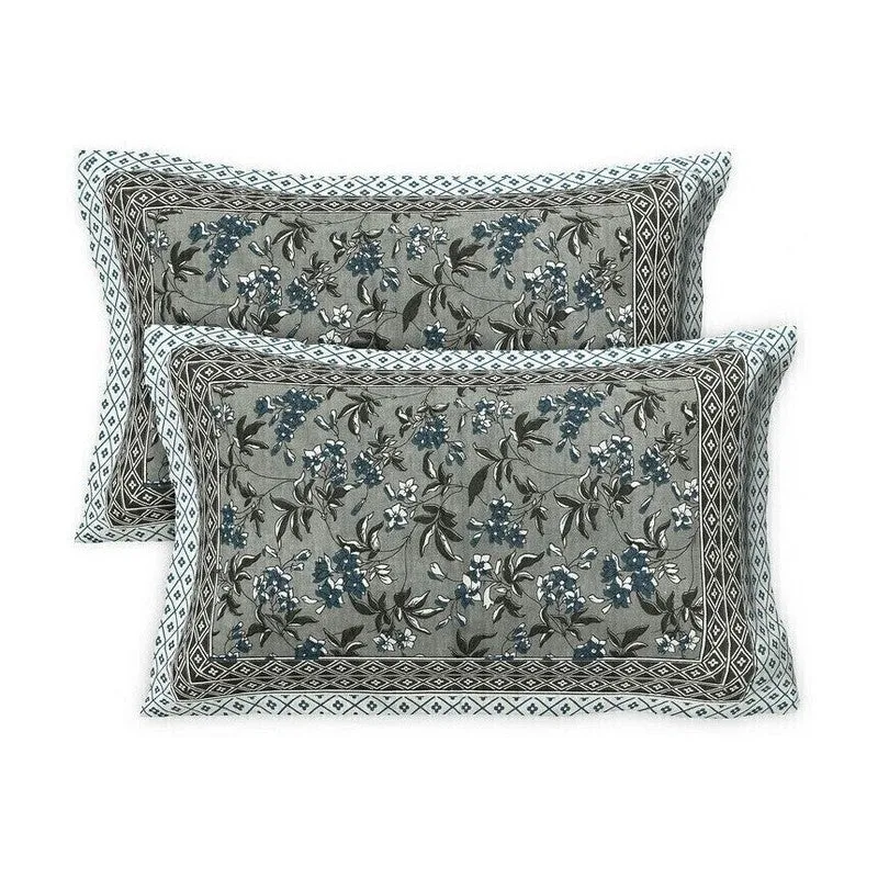 Florava Cotton Bedsheet (Grey,Blue) - 240 TC media 6