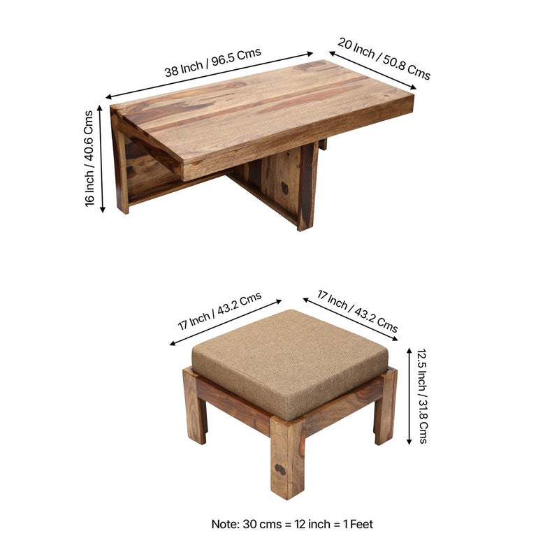 Drexon Sheesham Wooden Center Table with Stools (Brown,Beige) - Five Piece Set media 11