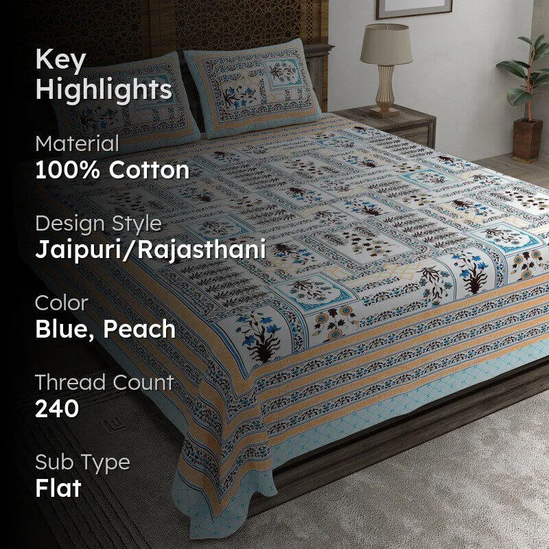Desiio Cotton Bedsheet (Blue,Peach) - 240 TC media 2
