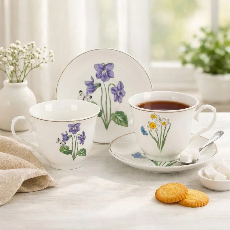Petaluxe 24k Gold Brushed Porcelain Tea Cup (300 mL Each) -  Twelve Piece Set media 3