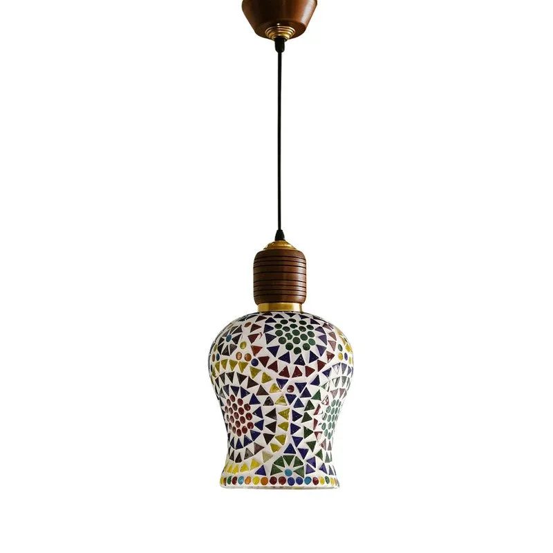Mosaic Grid Pendant Wooden Ceiling Lamp media 4