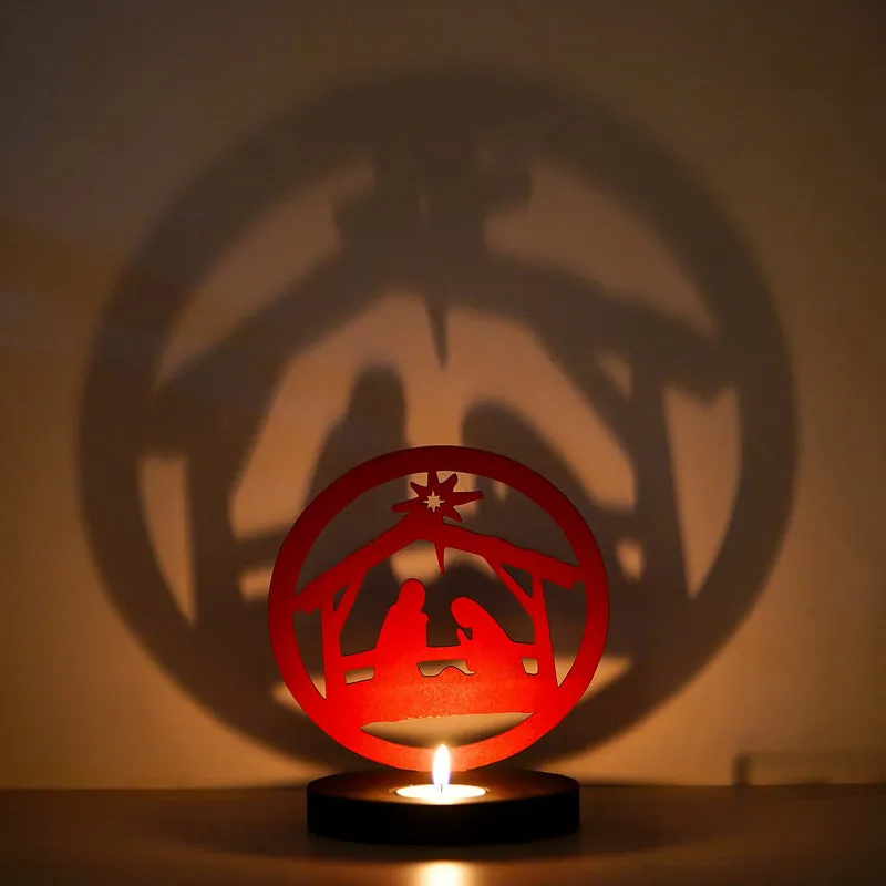 Manger Light Wood Christmas Tea Light Holder - Red media 5