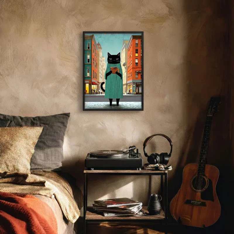 Downtown Brew Cat Wall Painting With Frame media 6