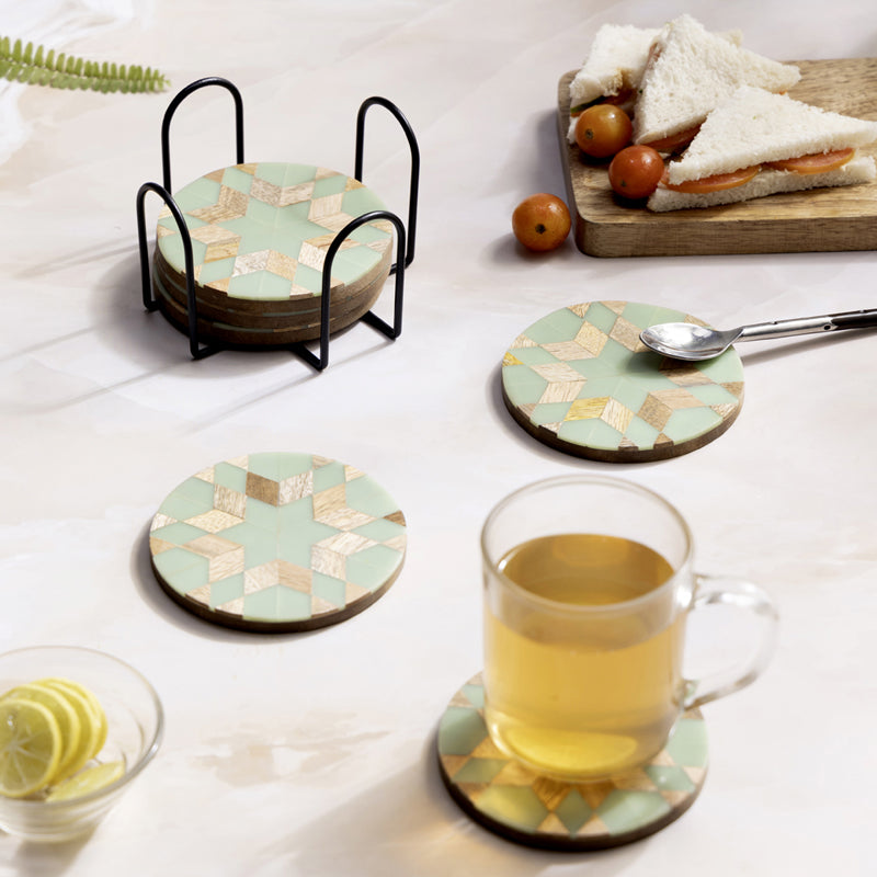 Blue Star Coaster With Stand - Seven Piece Set