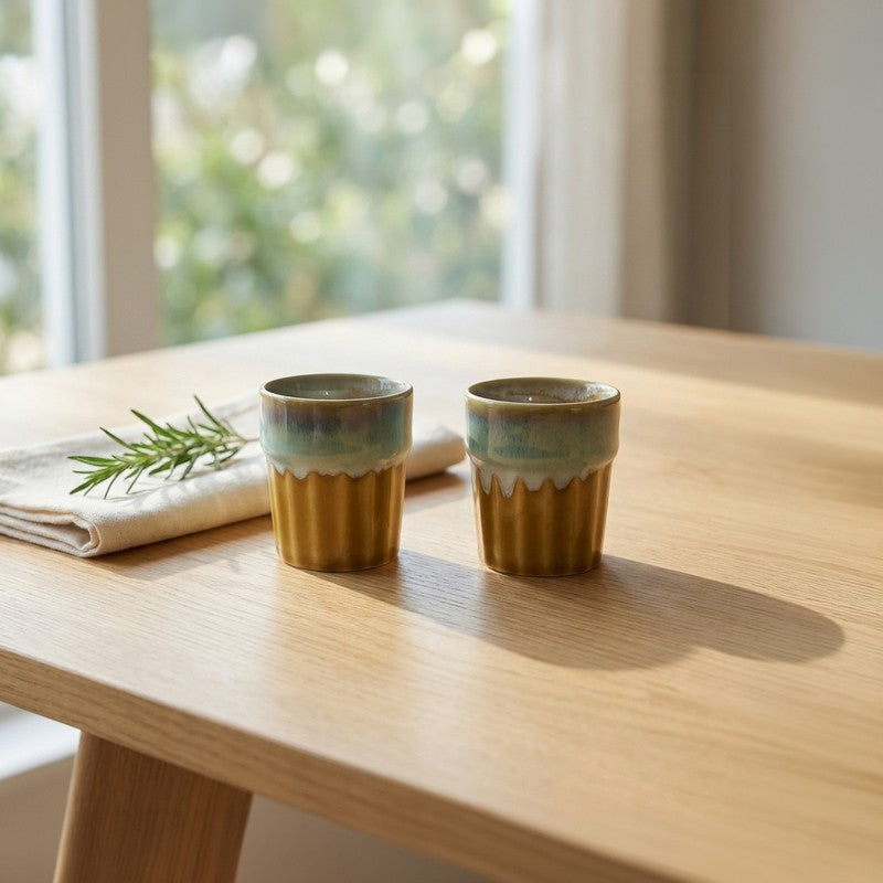 Handcrafted Ceramic Kulhads (Mustard/70 mL Each) - Set of Two