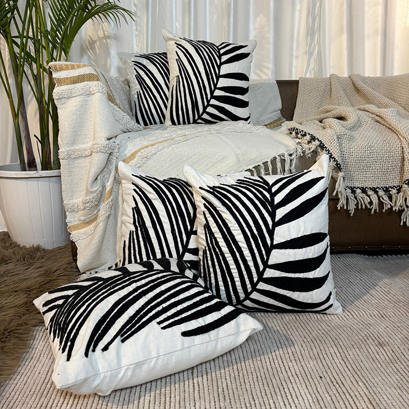 Noir Botanica Tufted Cushion Cover (Black & White) - Set Of Five