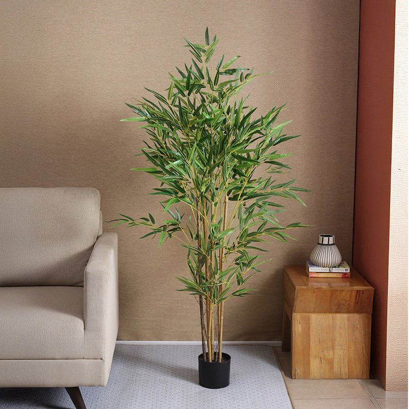 Faux Bamboo Plant With Black Plastic Pot (4.92 ft) - Dark Green image 3