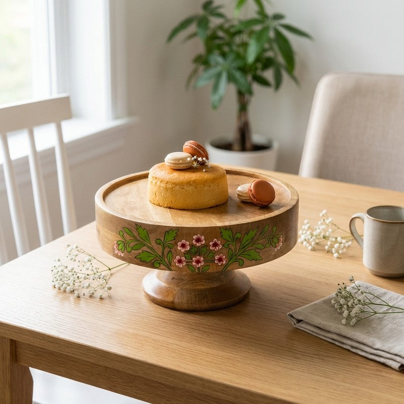 Bloom Delight Floral Wooden Cake Stand