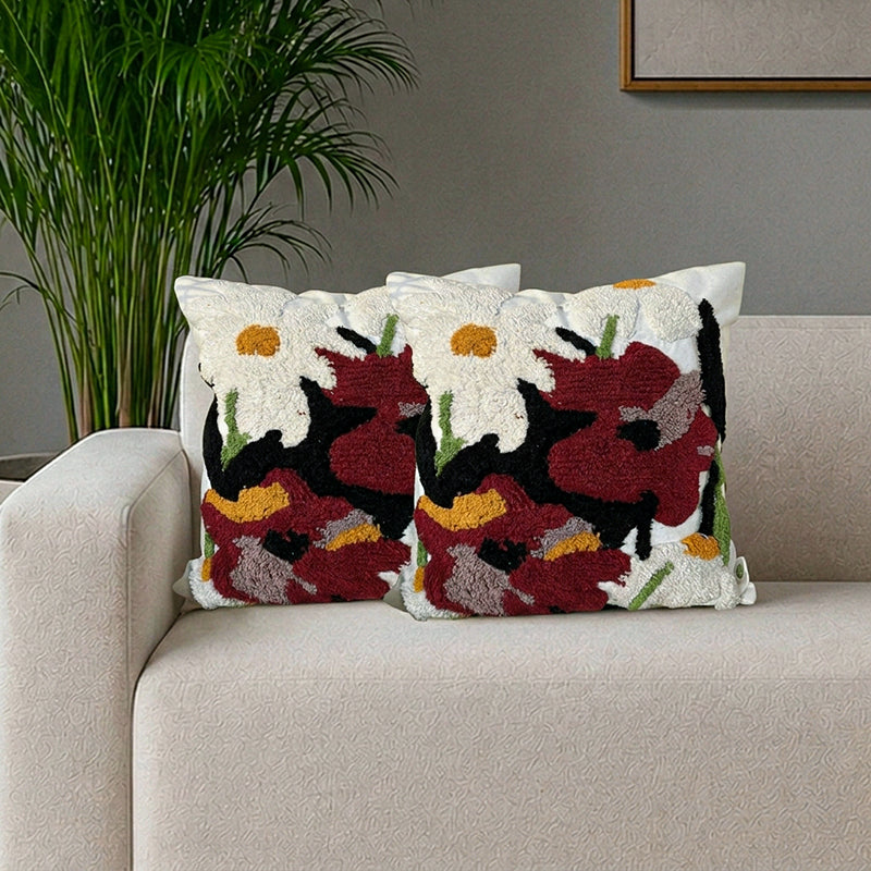 Eco Weft Tufted Cotton Cushion Cover Set - Set Of Two - 18 x 18 Inches