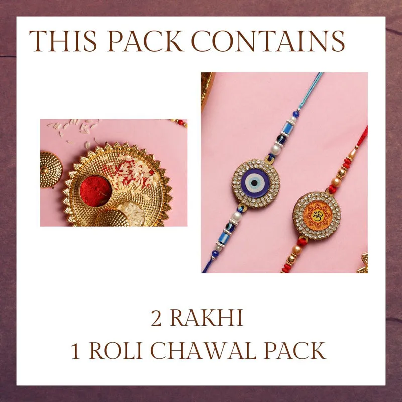 Aum & Nazar Rakhi with Roli Chawal - Three Piece Set media 4