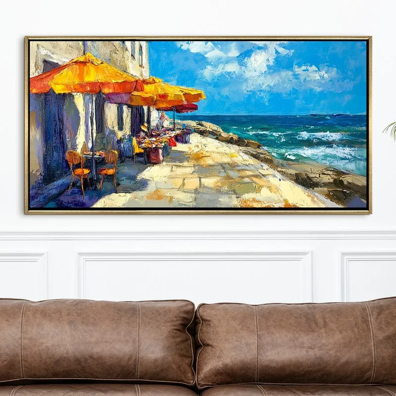 Cafe by the Coast Wall Painting With Frame media 4