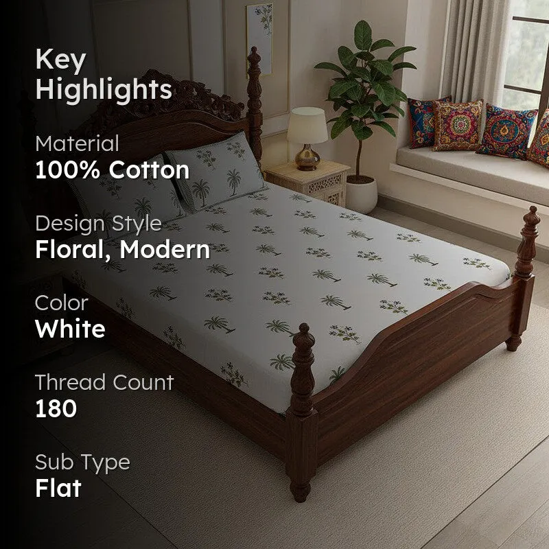 Haveli Cotton Bedsheet (White, Grey) - 180 TC media 2