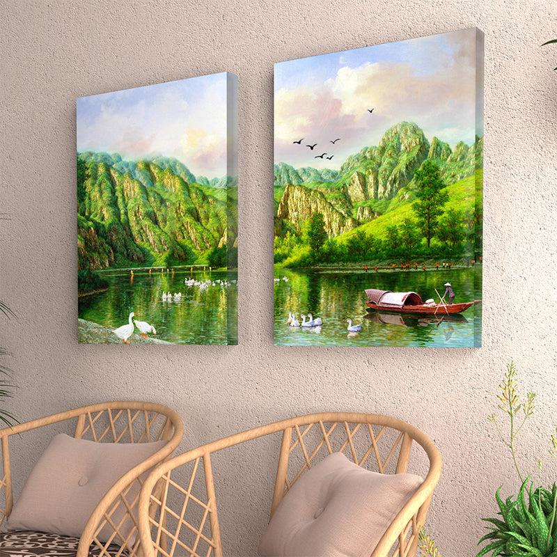 Lush Leisure Canvas Wall Painting - Set Of Two
