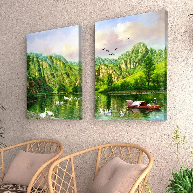 Lush Leisure Canvas Wall Painting - Set Of Two media 1