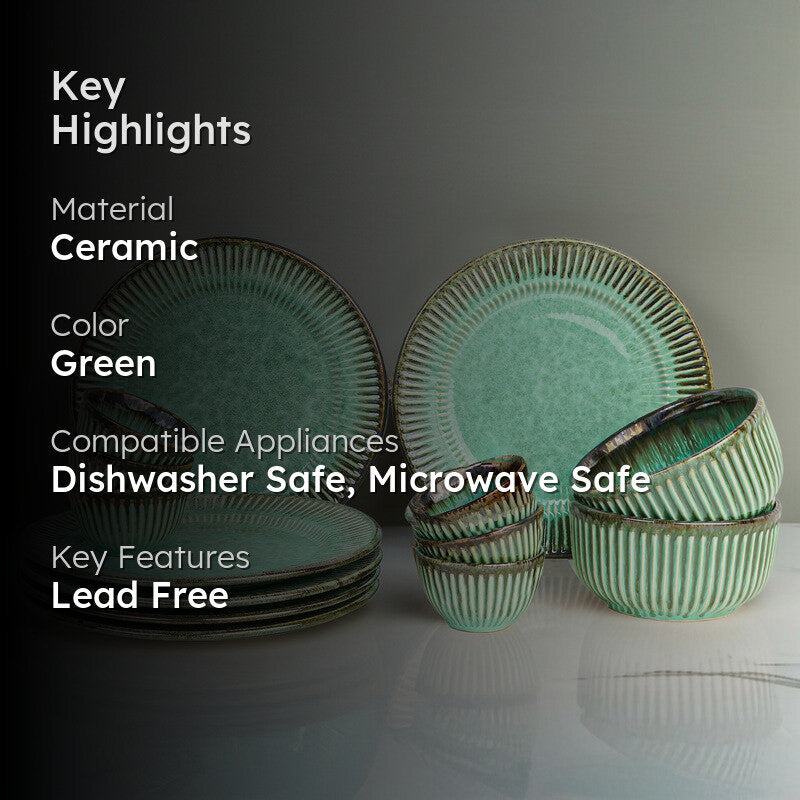 Mintora Green Ceramic Dinner Set - 14 Piece Set media 2