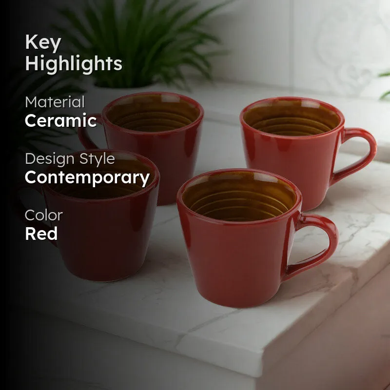 Karvaa Ceramic Tea Cup (175 mL Each)/Red)- Set of Four media 2