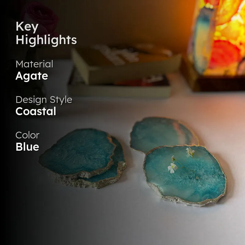 Silasa Handcrafted Crystal Agate Coaster (Turquoise) - Set Of Four media 2