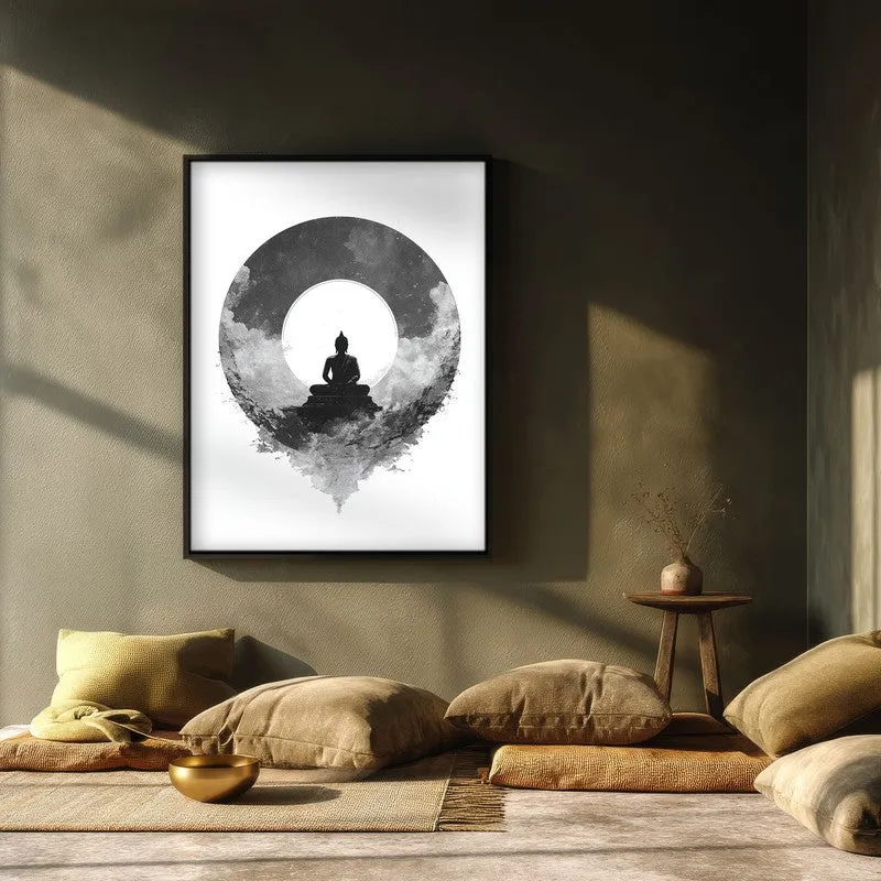 Meditation in Monochrome Buddha Wall Painting With Black Frame media 3