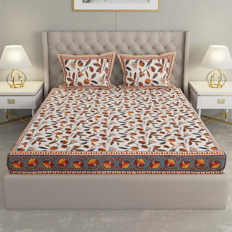 Suvarna Printed Cotton Bedsheet (Brown) - 240 TC media 1